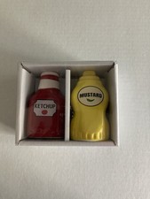 New Retro Ceramic Mustard & Ketchup Salt and Pepper Shaker Set picture
