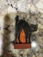 Vintage Halloween German 1920 Table favor Skittle Game Pc. Black Cat Arched picture