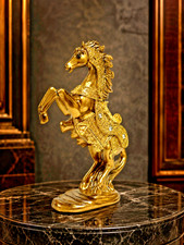 Golden Rearing Horse Statue Jeweled Resin Figurine Home Decor picture