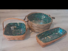 '83, '89, & '91 Longaberger Basket Set with Matching Emerald Vine Liners picture