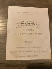 1882 Victorian Invitation Open Society Union Progress & Equality Fisk Hall picture