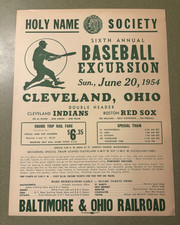 1954 Indians 6th Annual Baseball Excursion Flyer Cleveland OH B&O RR picture