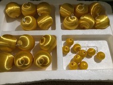 25 Vintage Christmas Gold Satin Wrap Thread Ball Ornaments Unbreakable Lot picture
