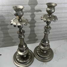 Vintage Detailed Pewter Candlestick Holder Set of Two 11. Inch Tall Base 4.5 picture