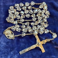 Vintage CAP Crystal Teardrop Bead & 925 Sterling Silvery Catholic Rosary 45g picture