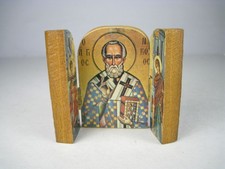 Wooden Triptych Icon With Saint Nicholas Religious Portable Alter picture