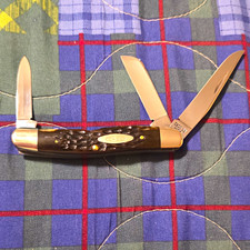Case XX 1979 6318HE 3-Blade Brown Bone Handle SS Plain Stockman Slipjoint picture