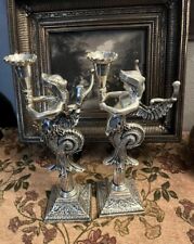 Vintage Silver Angel Mermaid Pair Classical Candlestick Holders heavy picture