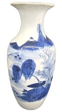 19th Century Japanese blue white vase hand painted decorative picture