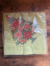 Vintage Contempo Paper Napkins Green Red Orange Floral Retro Christmas NOS picture
