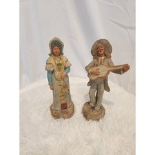 Pair Marolin German Chalkware Folk Musician & Lady Gesetzlich Geschützt Vintage picture