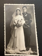 Vintage 1941 WW2 Era Bulgarian Military Wedding Photo Postcard picture