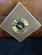 Vintage Seth Thomas MCM Wall Clock Gold Dial Diamond Square WORKS picture