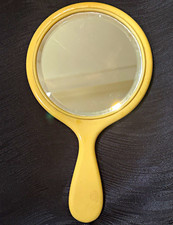 Antique 1920s-30s French Ivory Celluloid Style Hand Mirror Beveled Glass Vanity picture