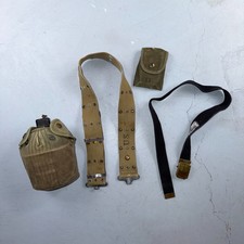 Wwii Canteen Set Canvas Cover Web Straps Cup Olive Drab VTG 40s Ww2 Belts picture