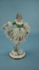 Vintage Volkstedt Dresden Woman Lady Ballerina White Lace Flowers Dress Germany picture