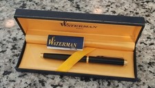 Vintage Waterman Exclusive Fountain Pen Black & Gold 18K Ideal Nib w/ Box picture