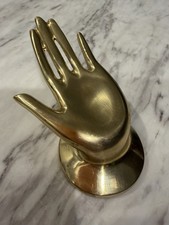 Vintage Solid Brass Hand Jewelry Ring Holder Wall Mount MCM Decor 4” picture