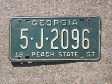 1957 Georgia License Plate 5 J 2096 GA Chevrolet Ford Chevy Bibb County Macon picture