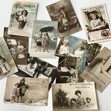 Antique Beautiful Christmas Postcard Lot Of 12 Adorable Children Tree Toys Piano picture