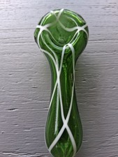 Extra Thick Glass Handpipe GREEN WITH WHITE accents .nice Piece picture