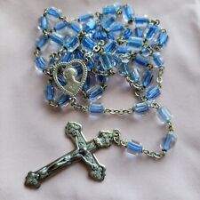 Antique Vintage Clear Blue Glass Beaded Catholic Italian Rosary Prayer Religious picture