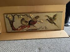 Vintage Mid Century Modern MCM Wall Art Gravel Pebble Tile Pheasant Birds Branch picture