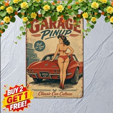 Sexy Pinup Girl Retro Metal Sign Vintage Woman Model Garage Man Cave Wall Art picture