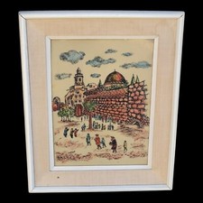 Vintage Judaica Art THE WAILING WALL Acrylic Engraving Signed Sarinson  23x15