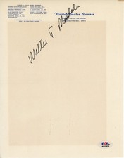 Walter Mondale Senate Vice President Signed Letter Head Autograph PSA DNA picture