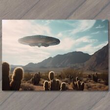 Postcard Surreal Encounter Alien Spaceship Desert Landscape UFO Flying Saucer picture