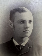 Antique Victorian Cabinet Card Photo Young Man Sawtelle Wellington Ohio 1880s picture