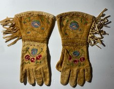 Native American Vintage Or Older Gloves Embroided Fringed Gauntlets picture