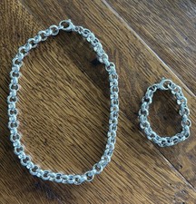 Sterling Silver 925 Rolo Belcher Link Necklace Chain 20โ W/ Bracelet 8โ 100g picture