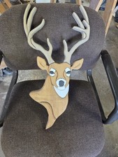 Vintage Handcrafted Artist Signed 3D Wooden 4 Point Buck And Dow OOAK picture