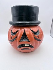 RARE Double-Sided Vintage 1970s Ceramic Jack-O'-Lantern Pumpkin Sad / Happy Face picture