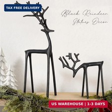 Christmas Decorations - Set of 2 Sculpted Black Metal Reindeer Statues picture