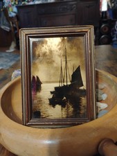 Antique Orotone Photograph 4.5” X 5.5” Sailboats In harbor picture