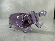 GORGEOUS Purple Amethyst Art Glass Hippo Hippopotamus OPEN MOUTH Tusks 5