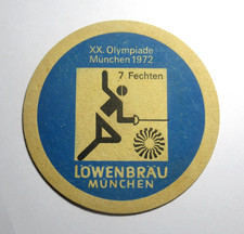 Vintage 1972 Munich Olympics Lowenbrau Beer Coaster Fencing Fechten Germany picture