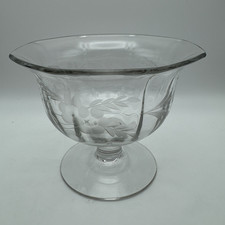 Clear Glass Etched Floral Pedestal Stemmed Sherbert Bowl 4