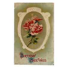 Antique 1911 Ephemera Postcard Birthday Wishes Roses Embossed Posted Used See picture