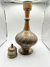 Persian Antique Brass Urn Approx 16 inches Tall Hand Etched picture