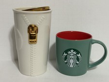 Lot of 2 STARBUCKS MUG 2015 Gold Zipper Hoodie Tumbler + Green Classic 2025 mug picture