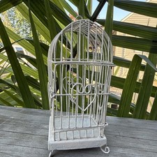 Small decorative white metal birdcage 5” Tall picture