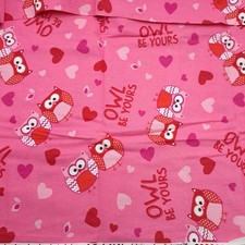 Vintage Joann Fabrics 1yd Pink Owl Be Yours Heart Cotton Valentine Novelty picture