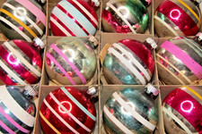 Lot Vintage Glass Striped Medium BALL Christmas Ornaments Shiny Brite Corning picture