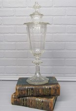 Antique 1874 Glass Lidded Pokal with Lid Bohemian Goblet Vase Engraved 18