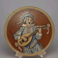 Mettlach Wall Plate Plaque Ceramic Lute Incise Hanger Antique Villeroy Boch picture