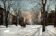 Portland Maine ME State Street in Winter Hugh C. Leighton c1910 Vintage Postcard picture